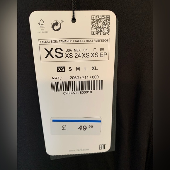 NWT Zara Black High Low Ruffle Detail Skirt, US XS - Picture 3 of 6